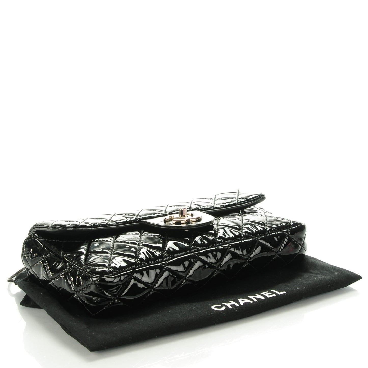 Patent Quilted East West Flap Black