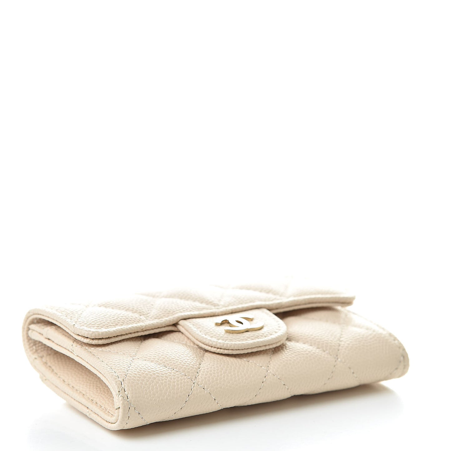 Caviar Quilted Card Holder Wallet Beige