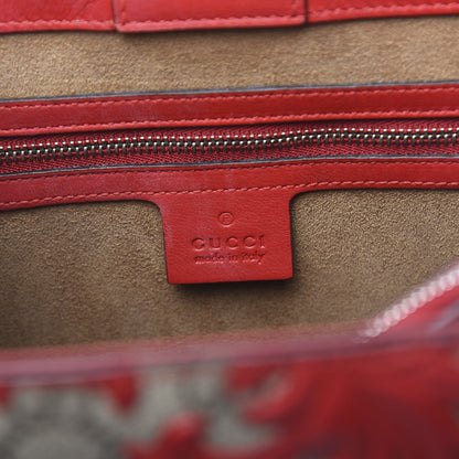 Gucci GG Supreme Monogram Arabesque Small Top Handle Bag Beige Hibiscus Red 6 of 12