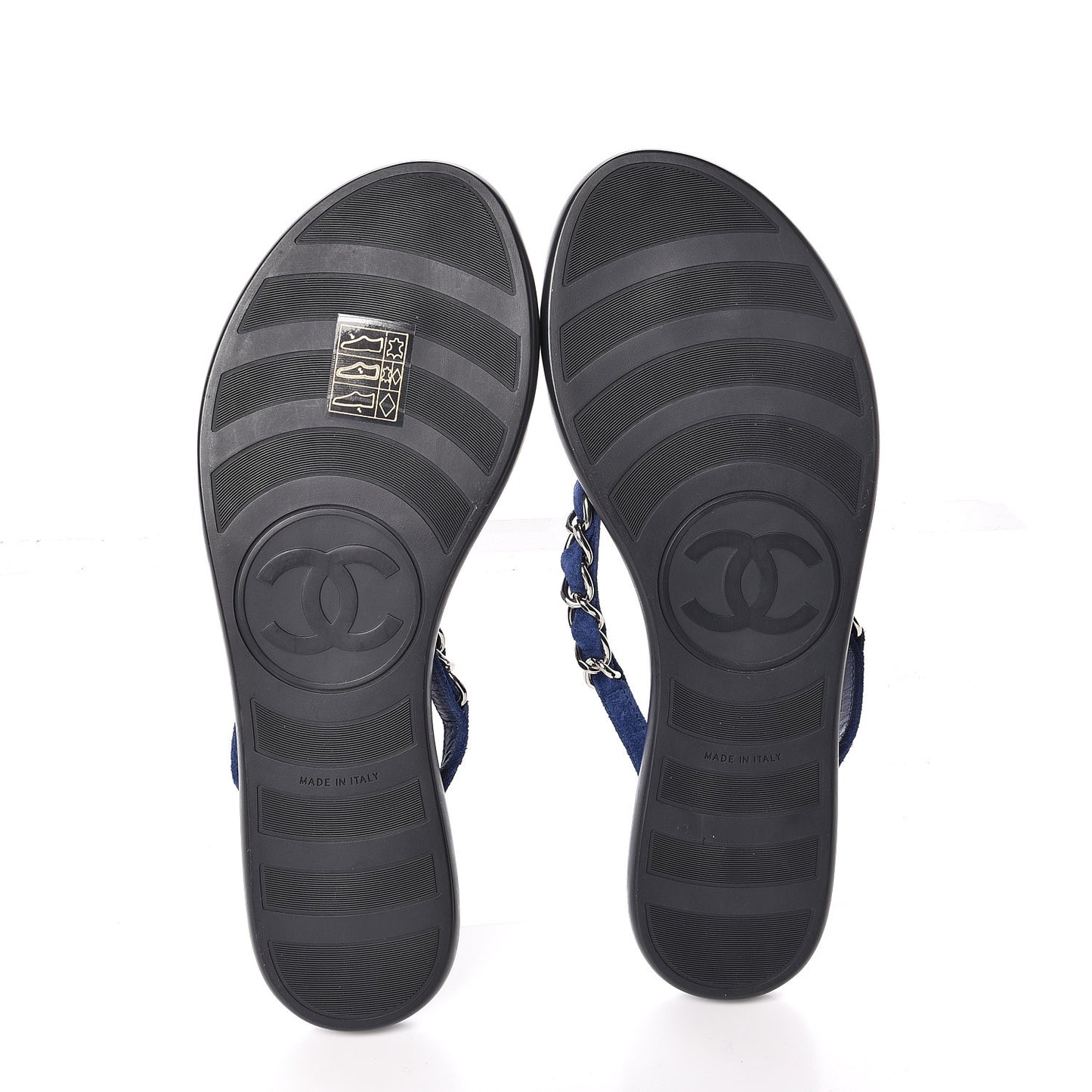 Suede Calfskin Quilted Chain Thong Sandals 36 Navy Blue