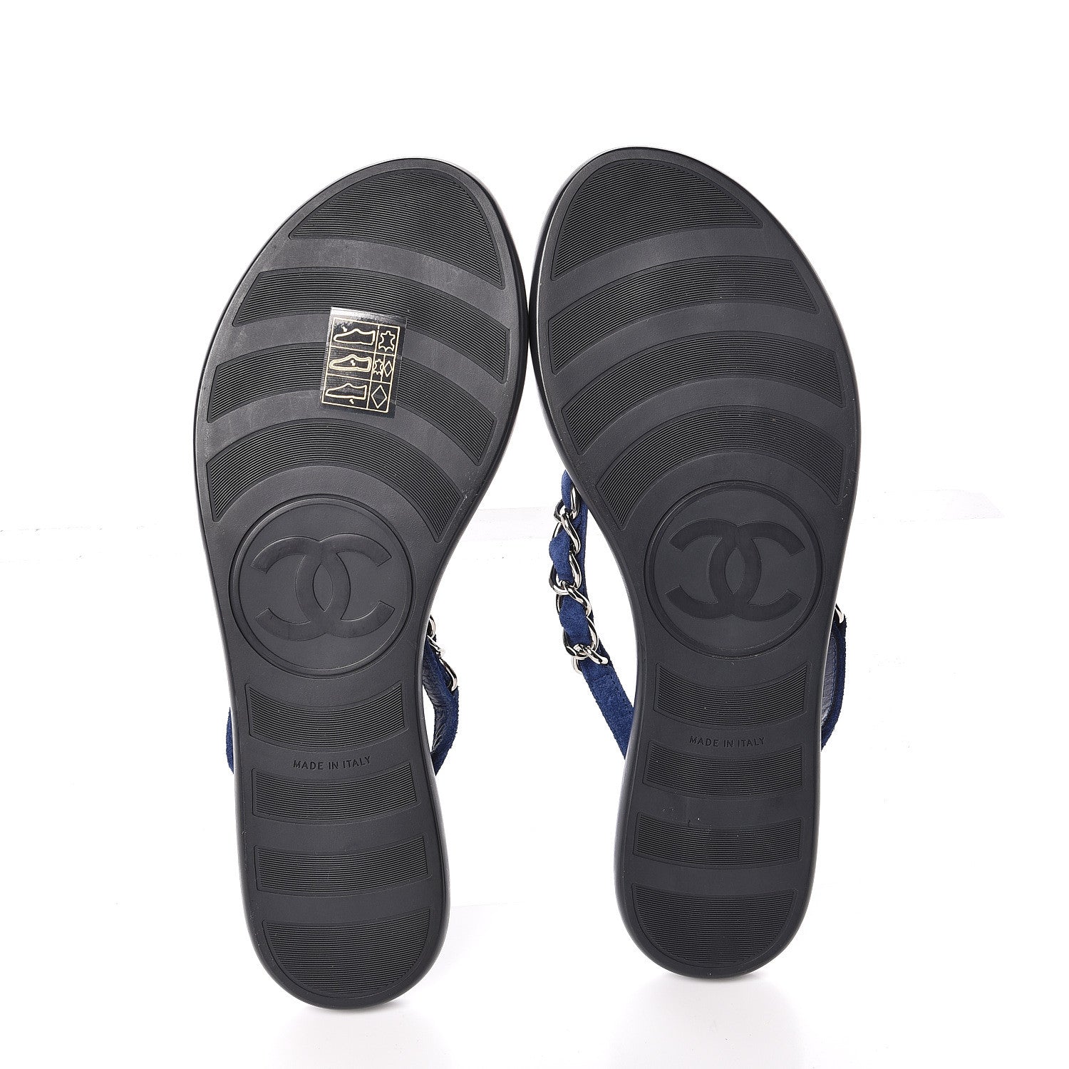 Chanel Suede Calfskin Quilted Chain Thong Sandals 36 Navy Blue 5 of 7