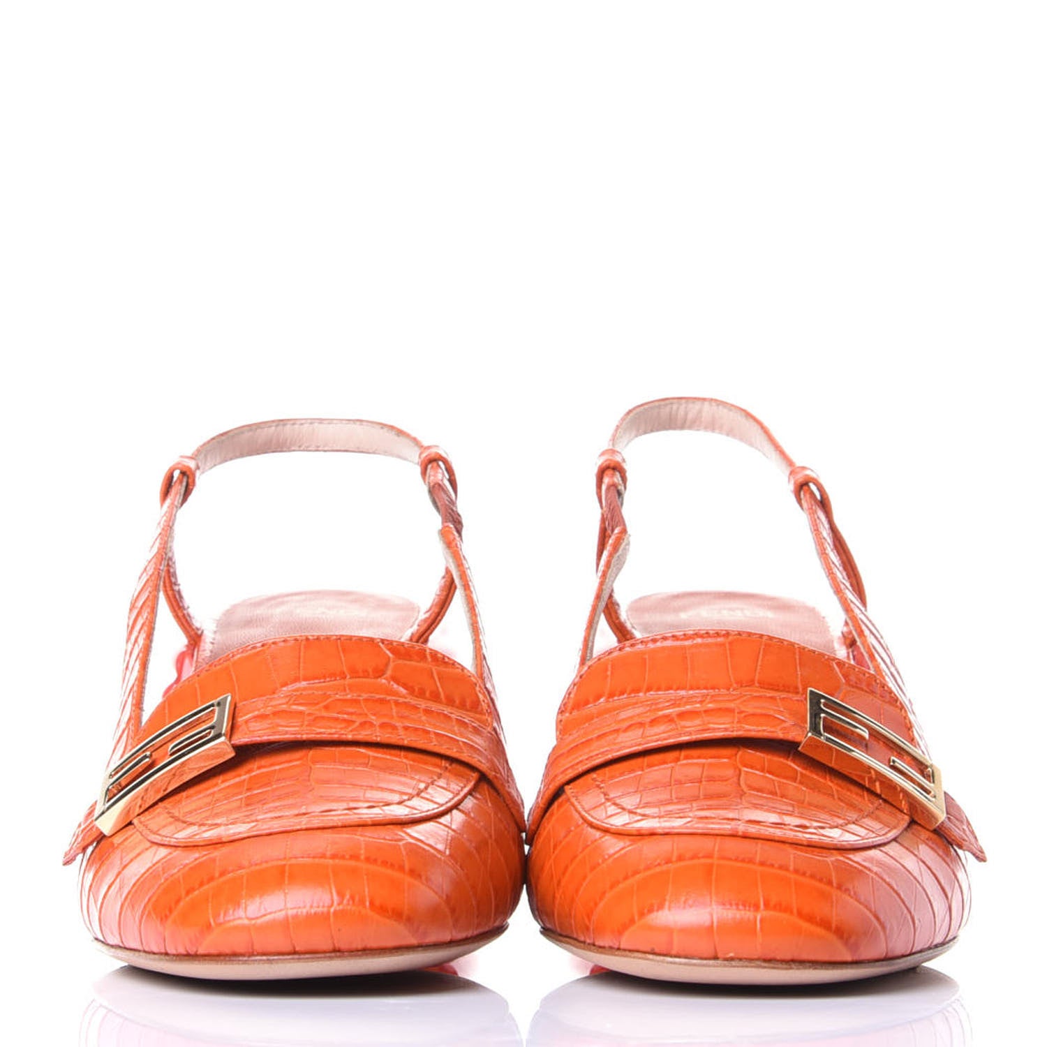 Fendi Calfskin Crocodile Embossed Promenade Slingback Loafer Pumps 37.5 Rust 3 of 10