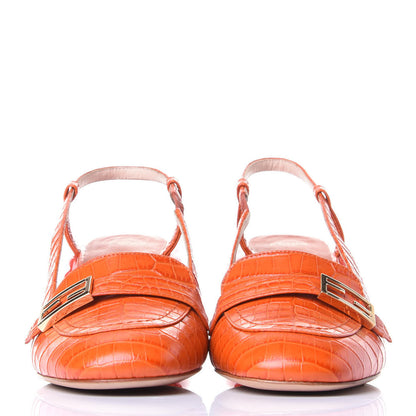 Fendi Calfskin Crocodile Embossed Promenade Slingback Loafer Pumps 37.5 Rust 3 of 10