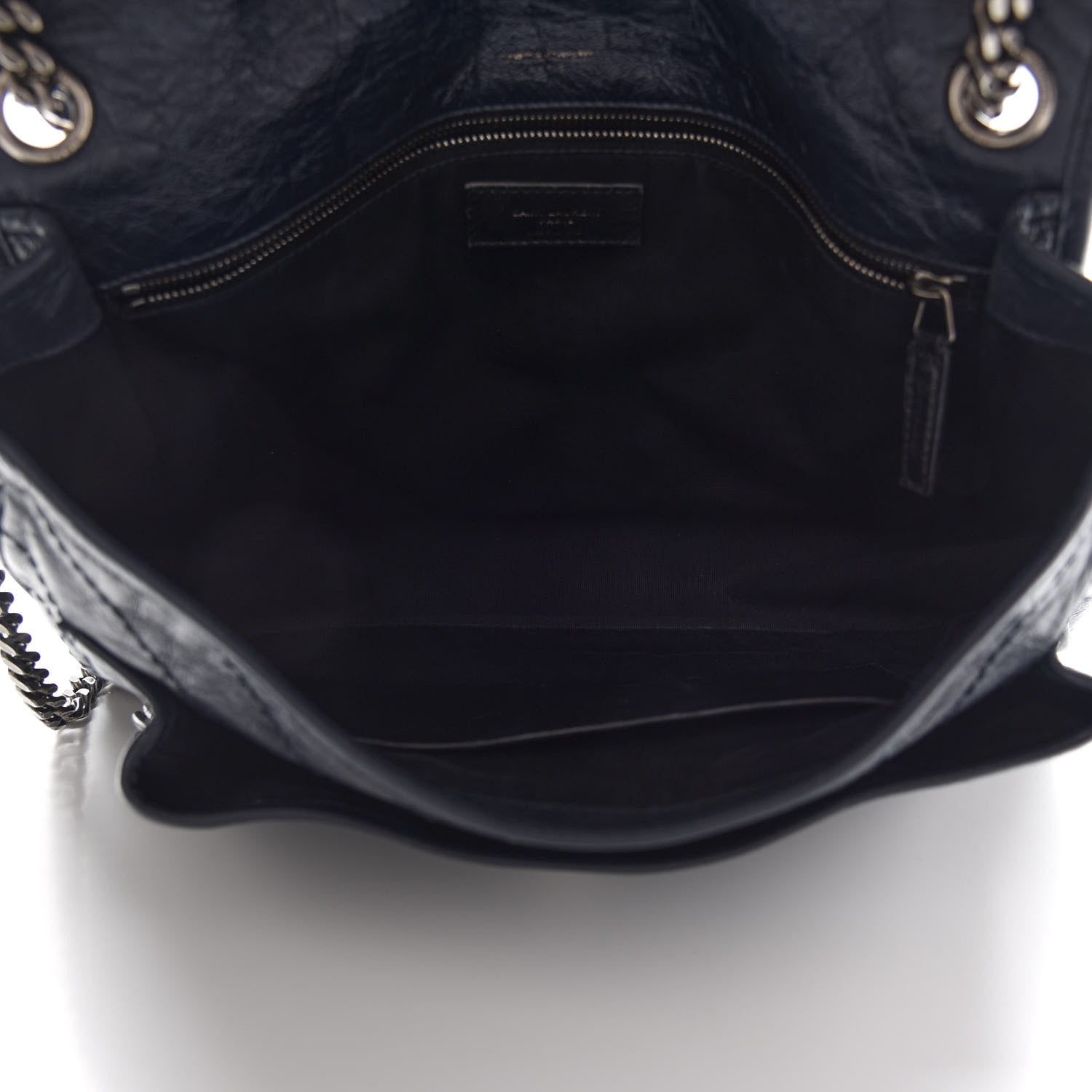 Saint Laurent Crinkled Calfskin Matelasse Monogram Large Niki Chain Satchel Deep Marine 5 of 14