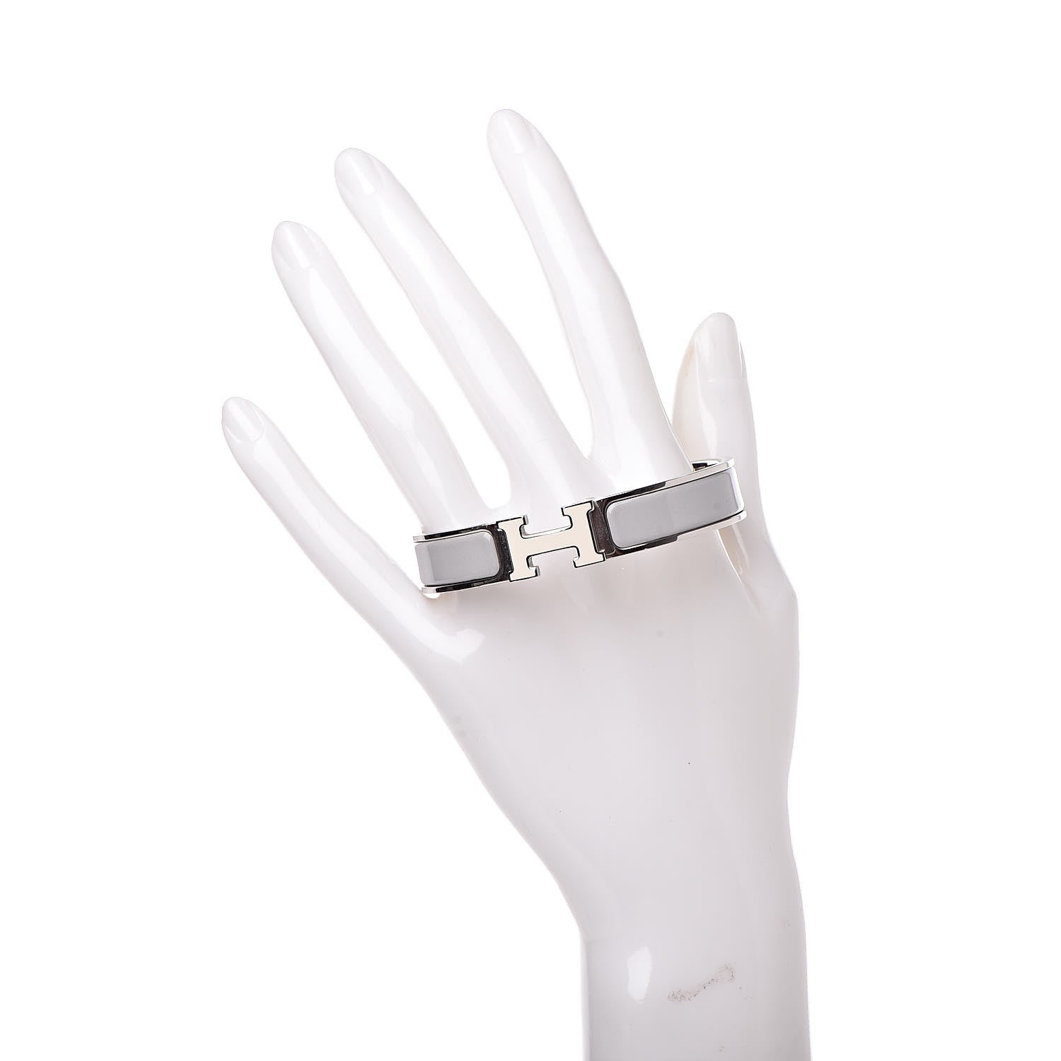 Hermes Enamel Narrow Clic Clac H Bracelet PM Blanc Gris Clair 2 of 6
