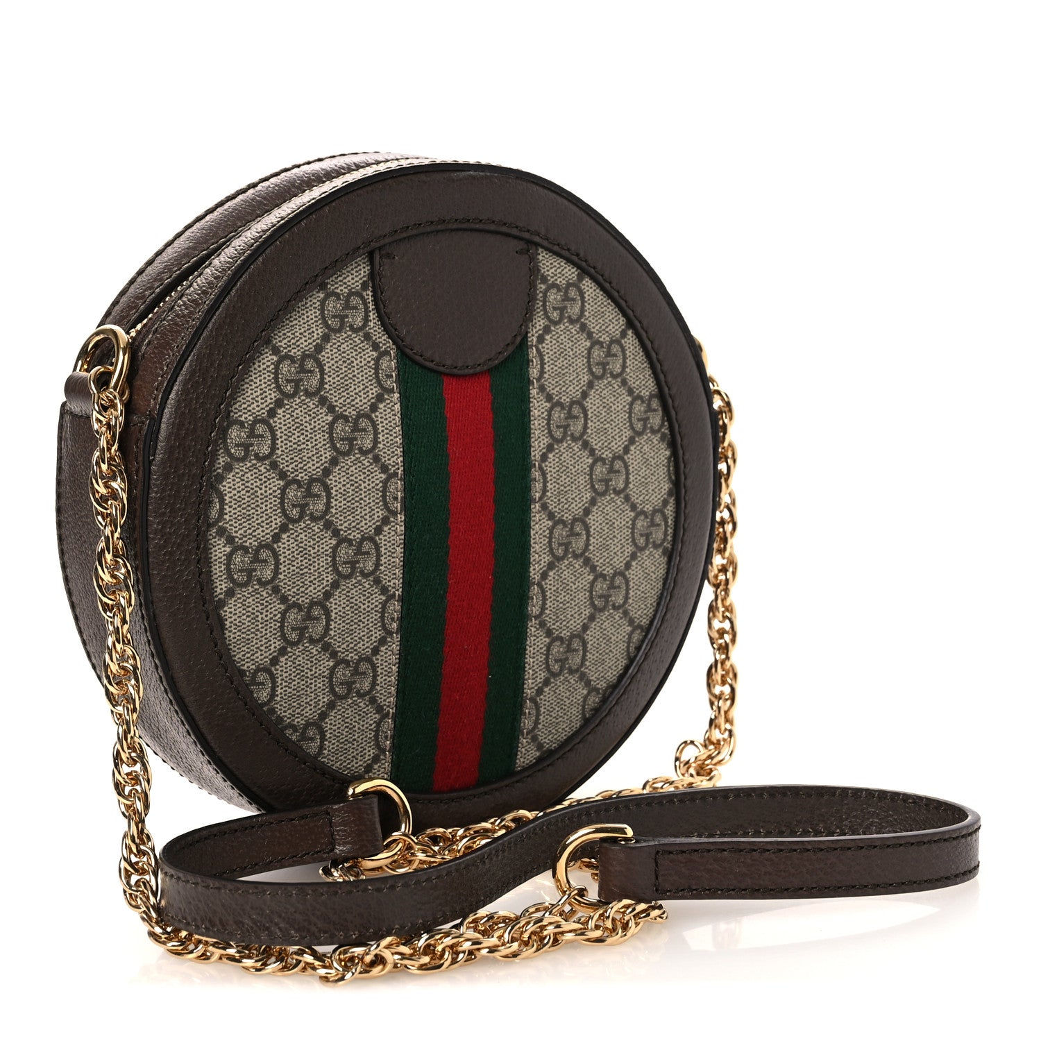 Gucci GG Supreme Monogram Web Mini Ophidia Round Shoulder Bag Brown 3 of 10