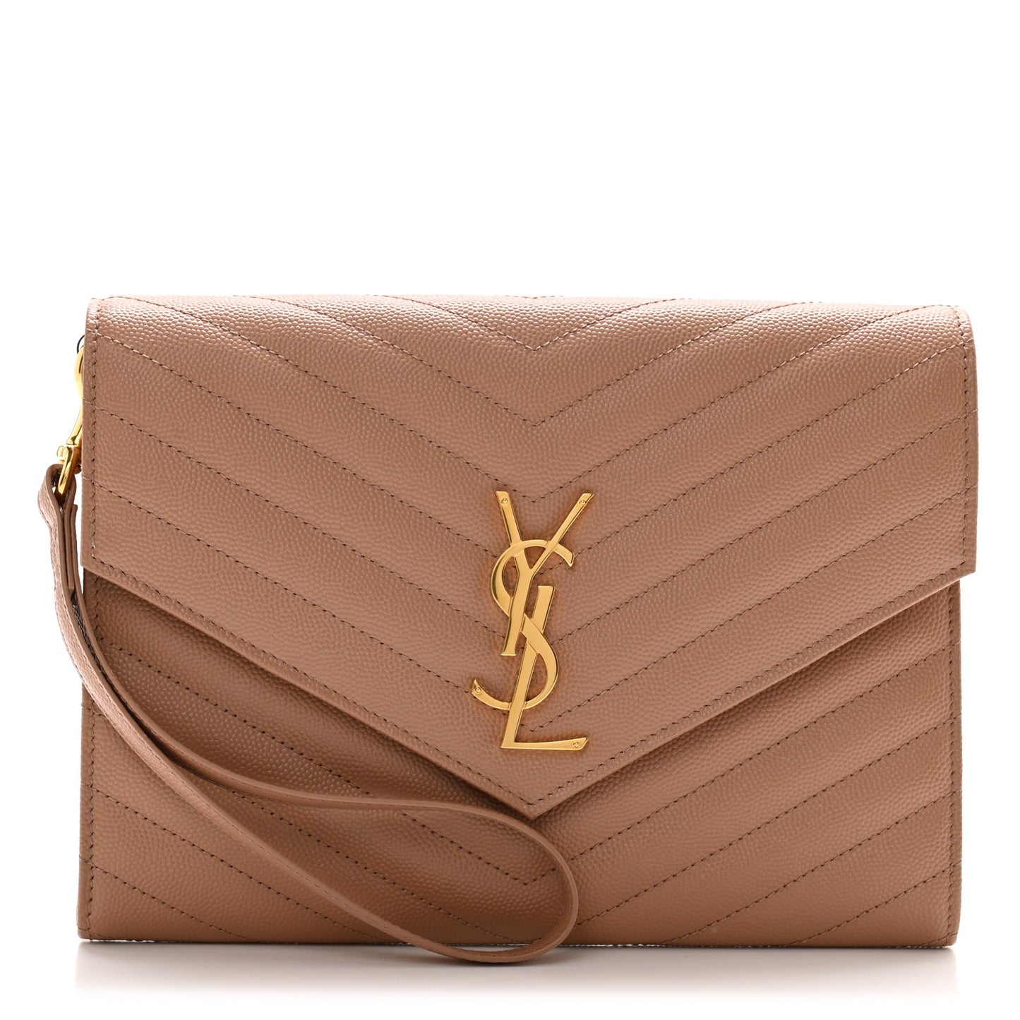 Grain De Poudre Matelasse Chevron Monogram Envelope Clutch Vintage Peach