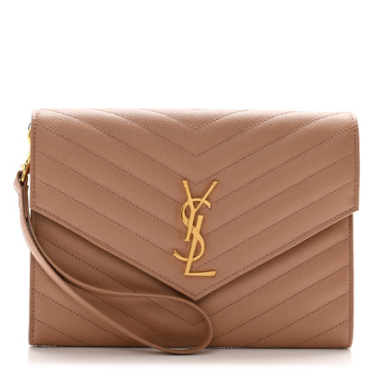 Saint Laurent Grain De Poudre Matelasse Chevron Monogram Envelope Clutch Vintage Peach 1 of 9