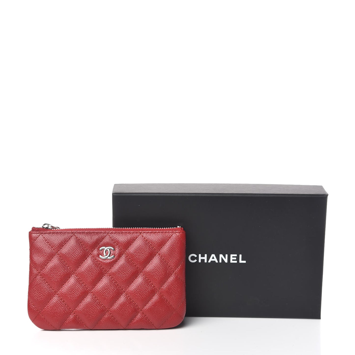 Caviar Quilted Small Cosmetic Case Red