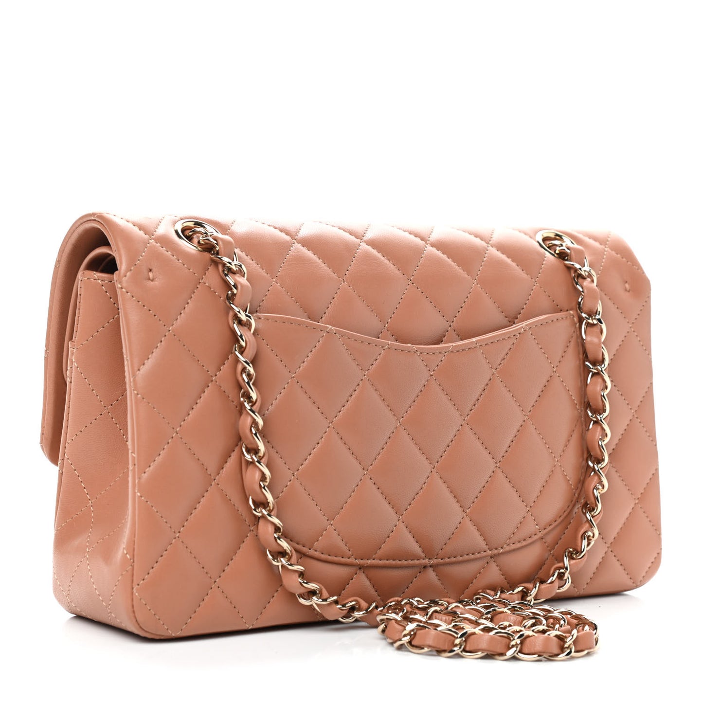 Lambskin Quilted Medium Double Flap Brown