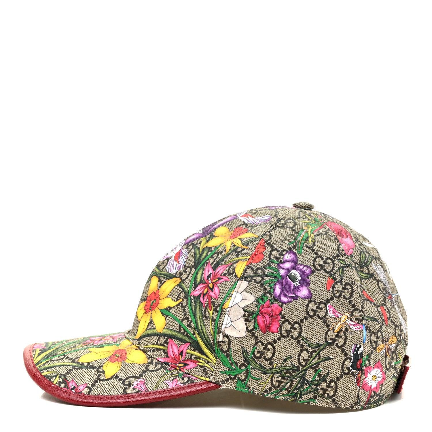 Gucci GG Supreme Monogram Flora Baseball Hat 56 S Red 3 of 6