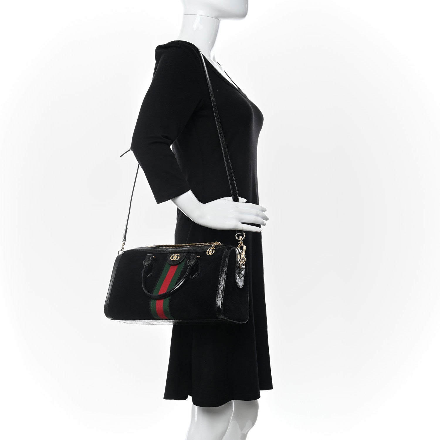 Gucci Suede Patent GG Web Medium Ophidia Boston Black 2 of 13