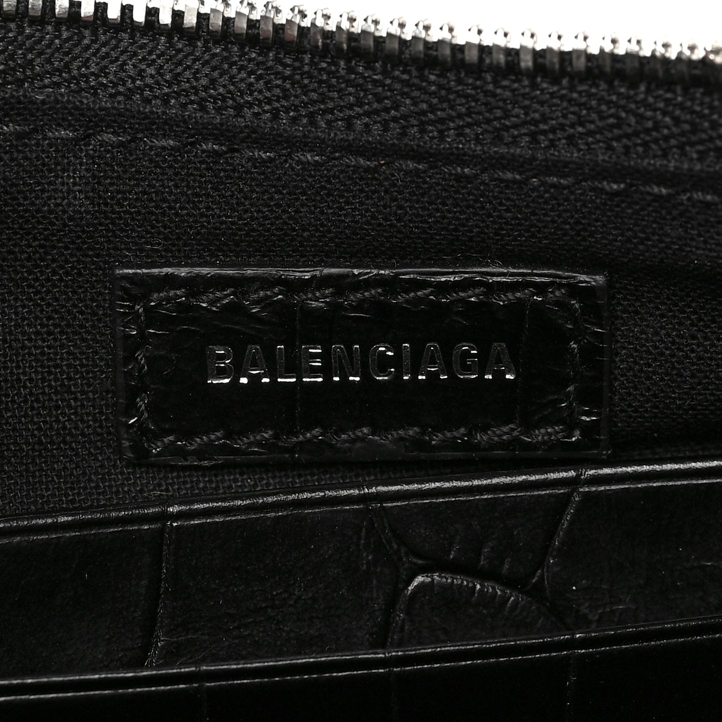 Extra Supple Calfskin Crystal Crocodile Embossed Le Cagole Mini Purse With Chain Black