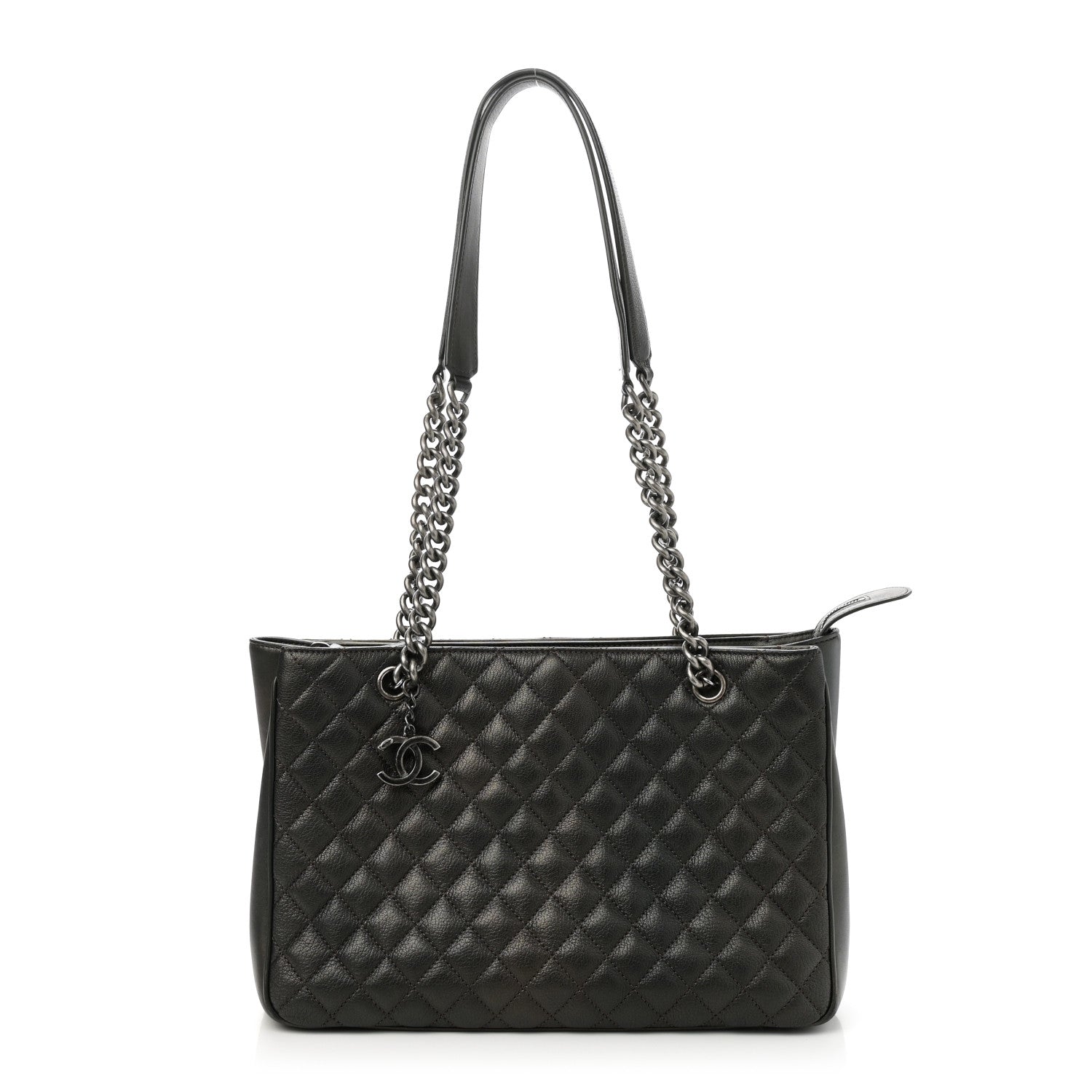Chanel Metallic Goatskin Quilted Medium Rock In Rome Tote Charcoal 1 of 11