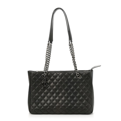 Chanel Metallic Goatskin Quilted Medium Rock In Rome Tote Charcoal 1 of 11