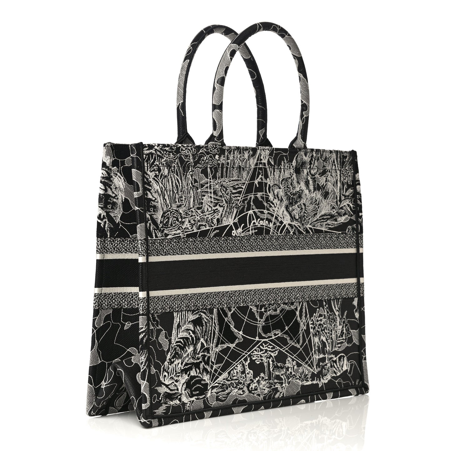 Canvas Embroidered Large Around The World Book Tote Black White