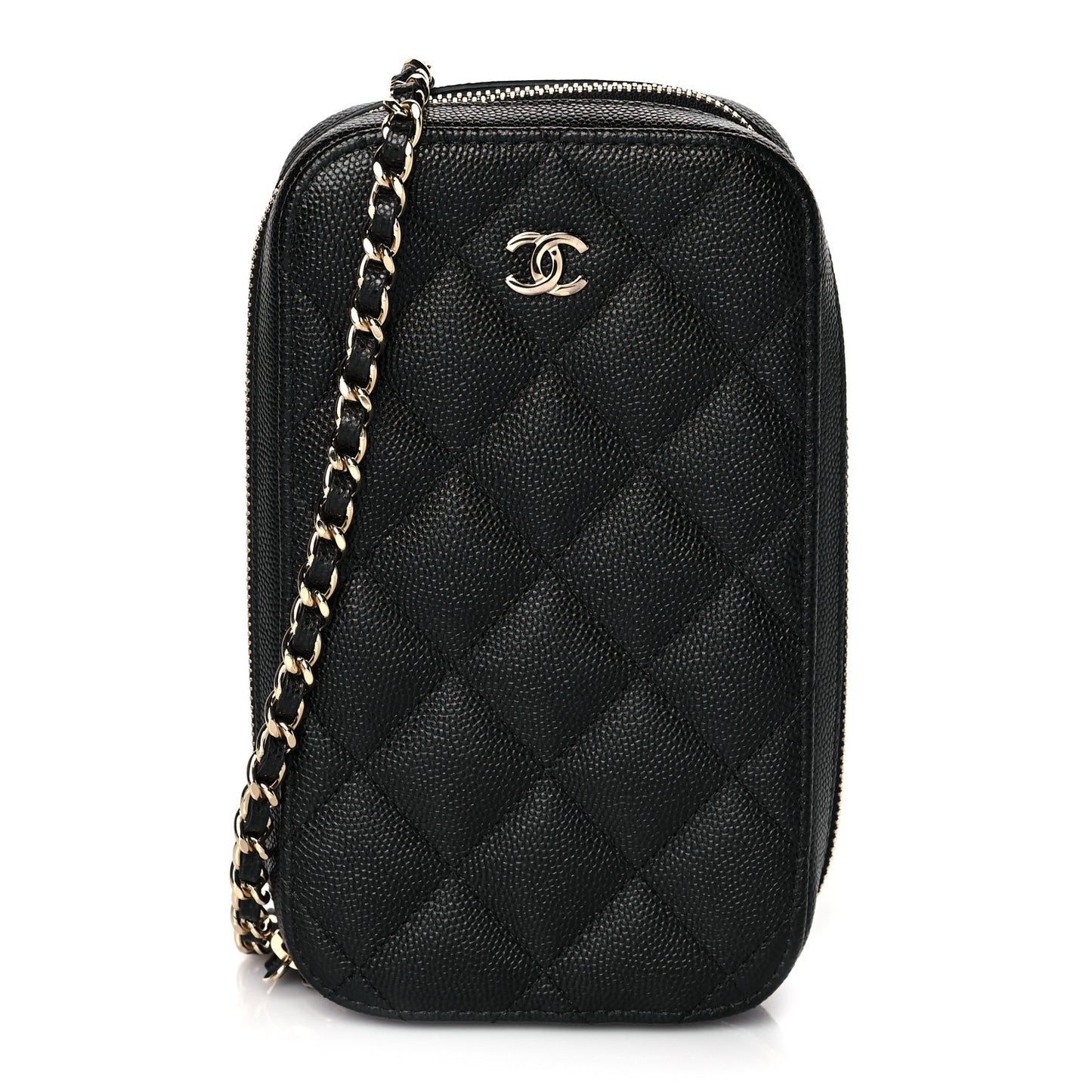 Caviar Quilted Phone Holder Wallet On Chain WOC Black