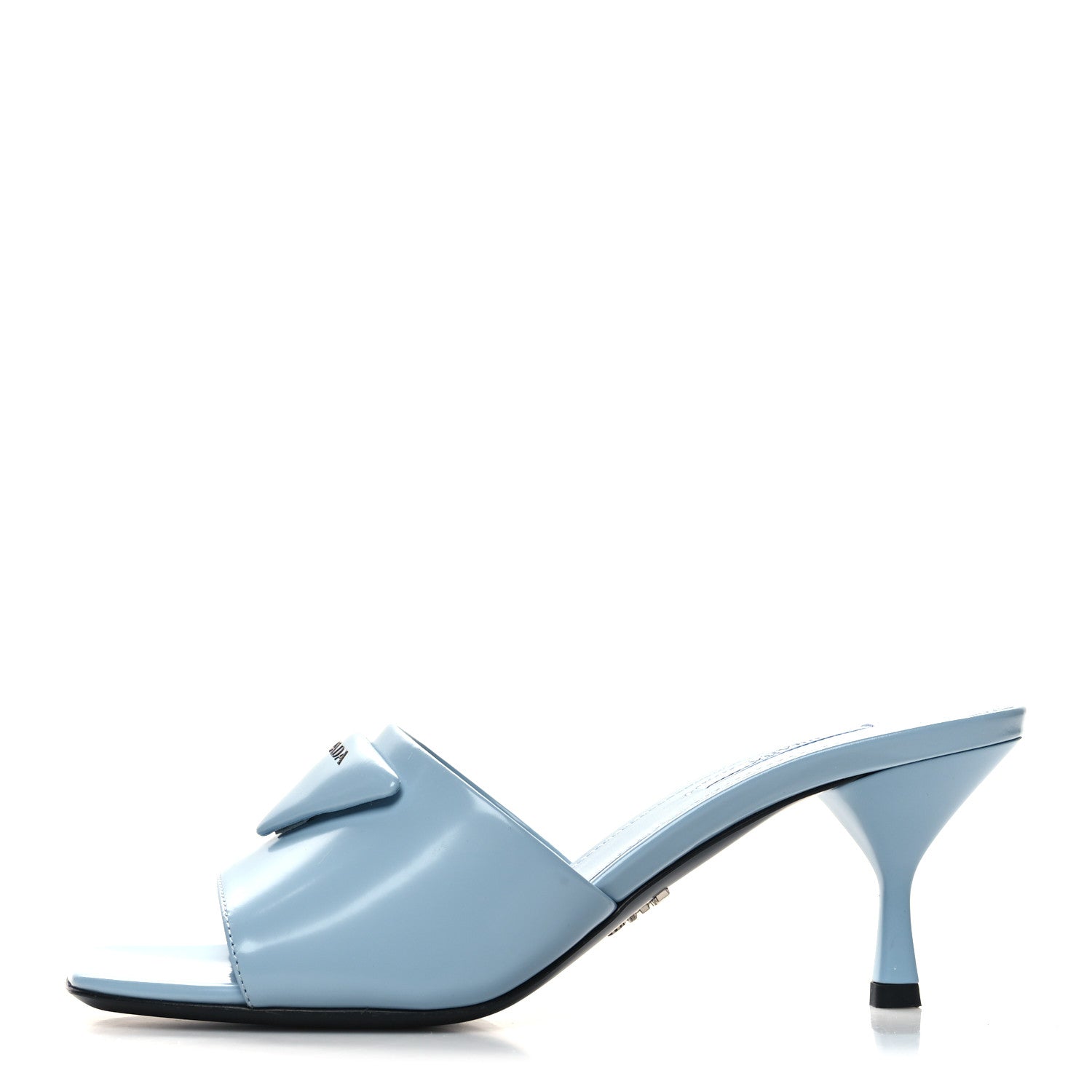 Prada Spazzolato Triangle Logo 65mm Slide Sandals 37.5 Celeste 1 of 7