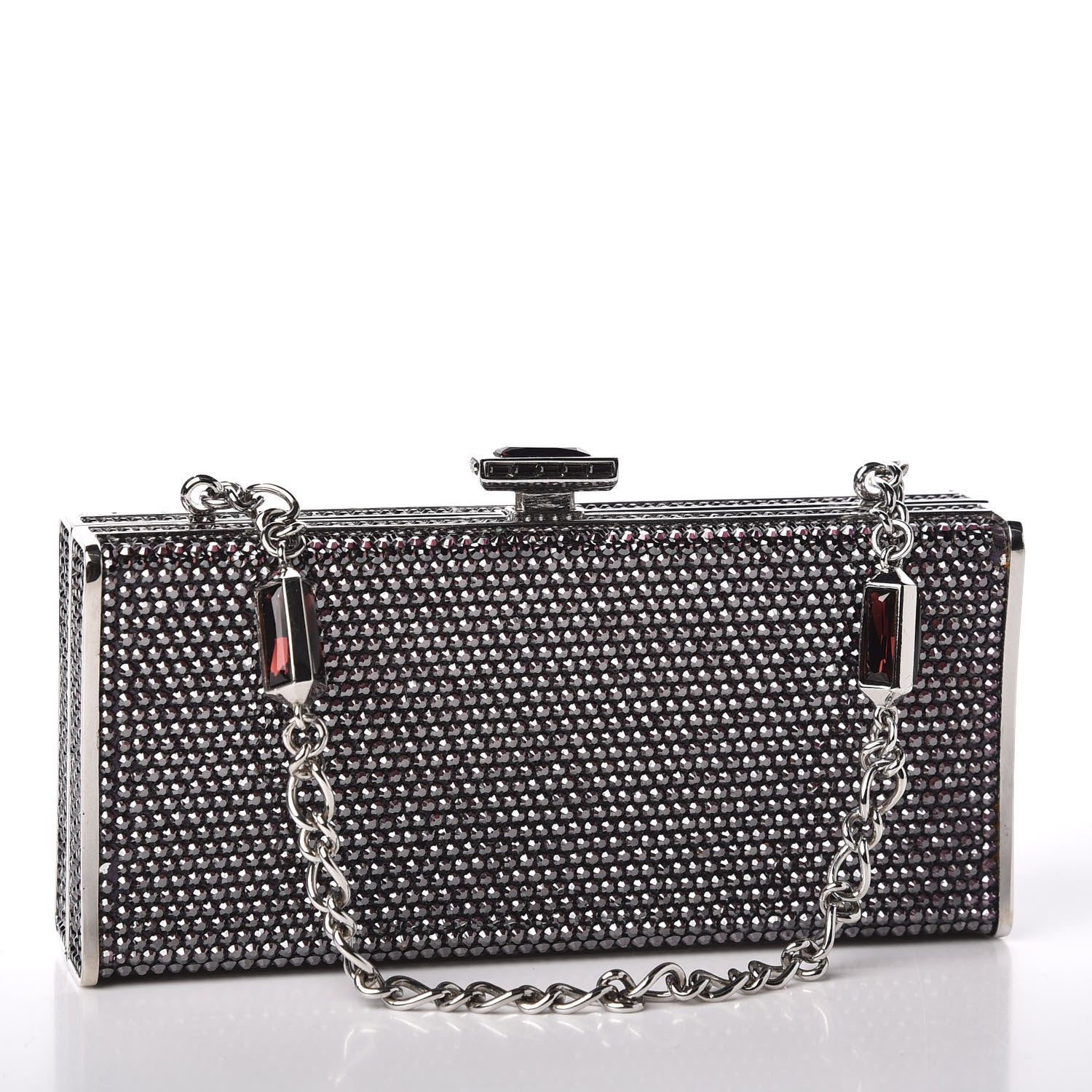 Judith Leiber Swarovski Crystal Minaudiere Clutch Silver Purple 3 of 10