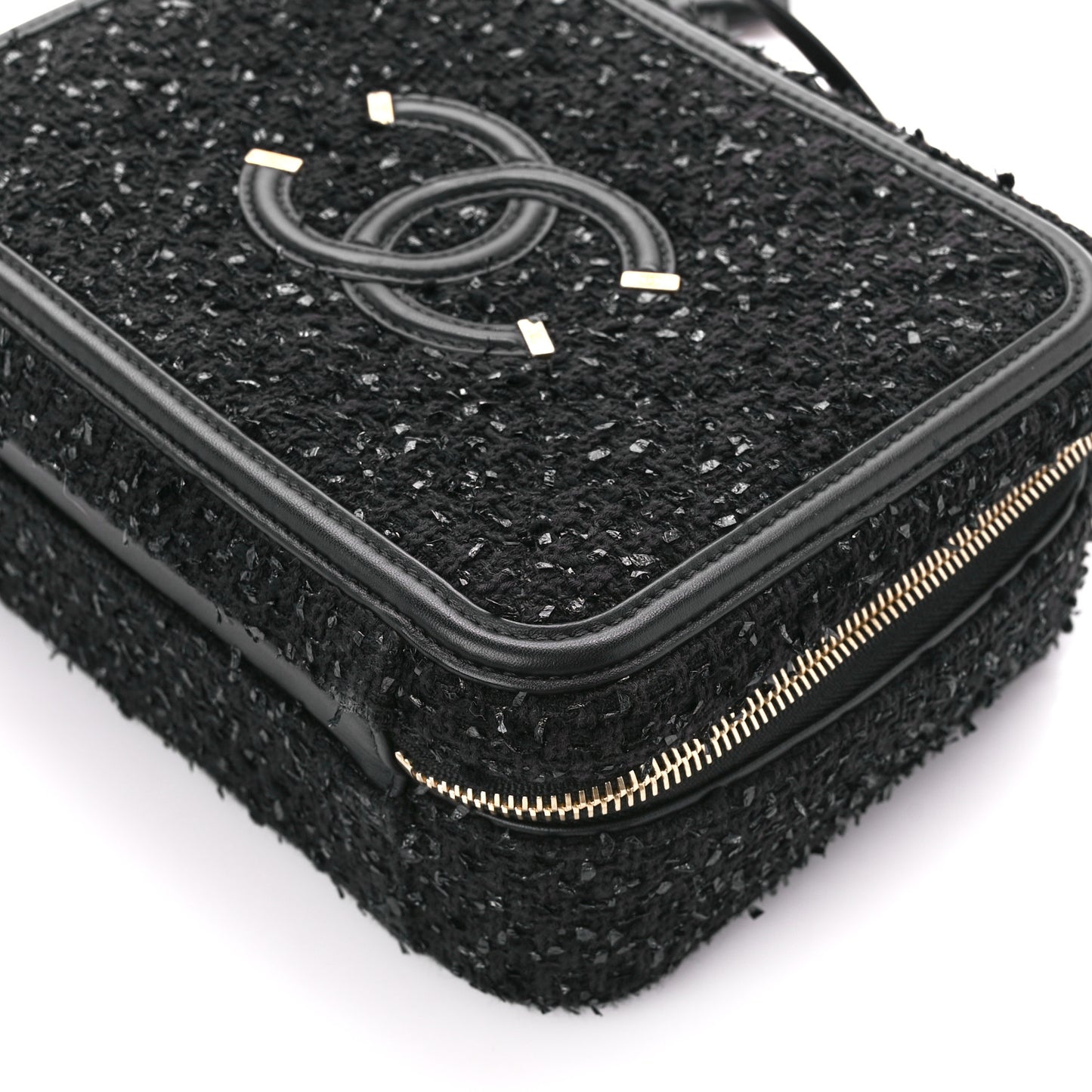 Tweed Quilted Medium CC Filigree Vanity Case Black