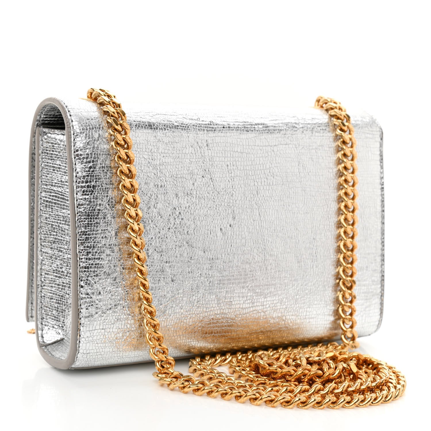 Saint Laurent Metallic Calfskin Small Classic Monogram Kate Tassel Satchel Silver 3 of 9