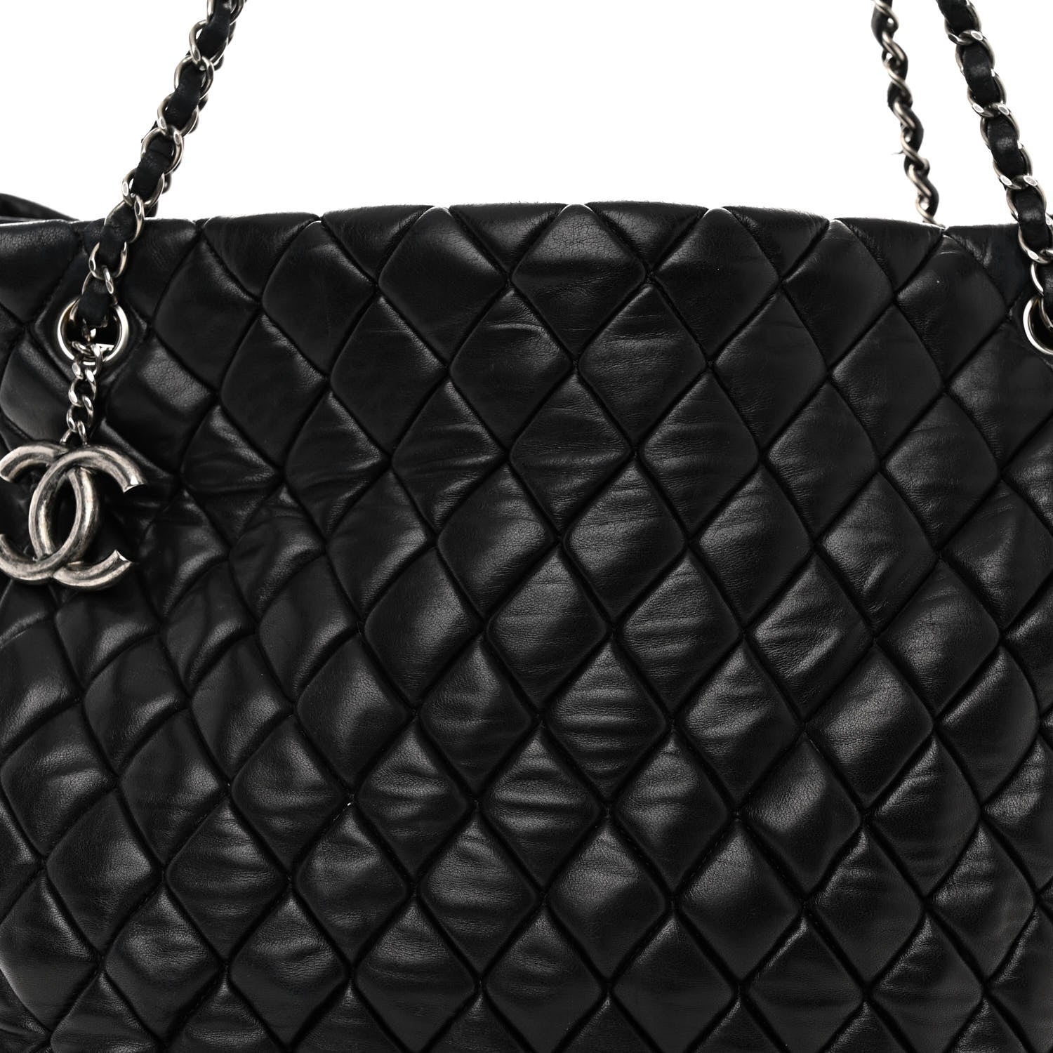 Chanel Lambskin Quilted Medium New Bubble North South Tote Black 8 of 11