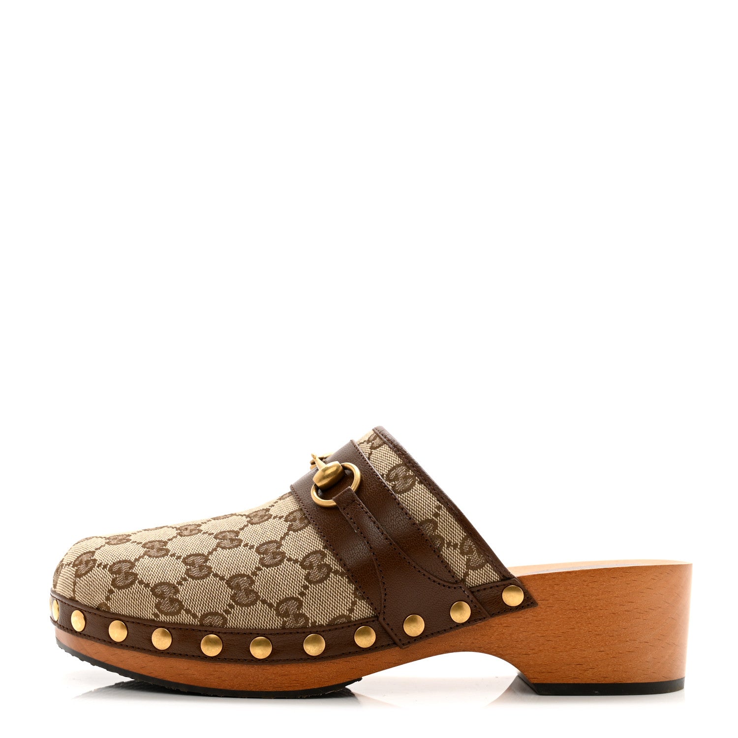 Gucci Monogram Quentin Goatskin Womens Horsebit Clog Mules 7 Beige Ebony Brown Sugar 1 of 10