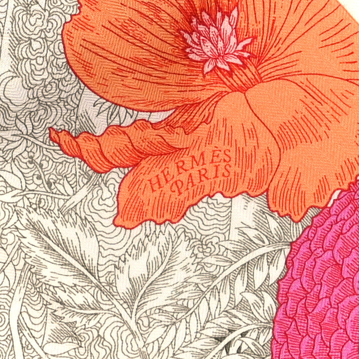 Cashmere Silk Retour a la Nature Shawl 140 Bleu Ciel Rose Cyclamen Orange