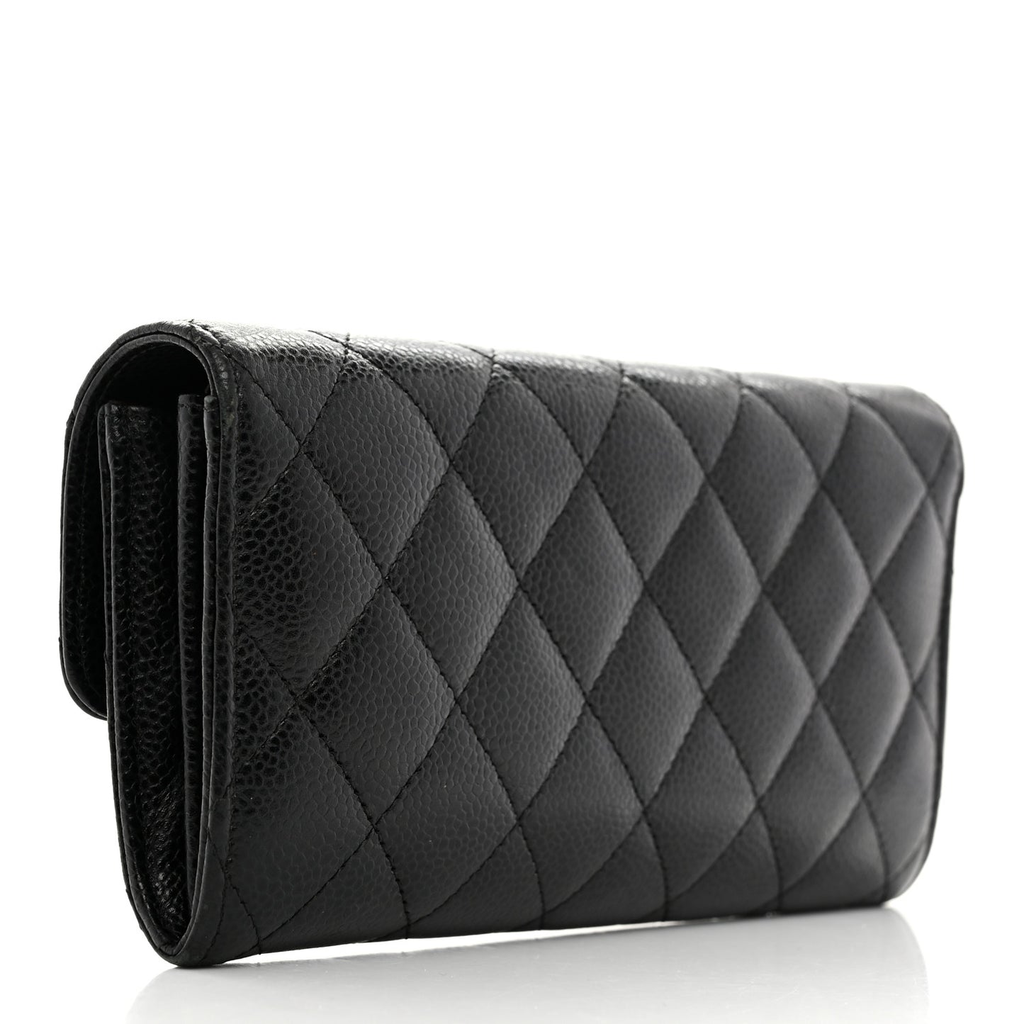 Caviar Quilted Large Gusset Flap Wallet Black