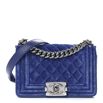 Chanel Velvet Quilted Small Boy Flap Blue 1 of 11