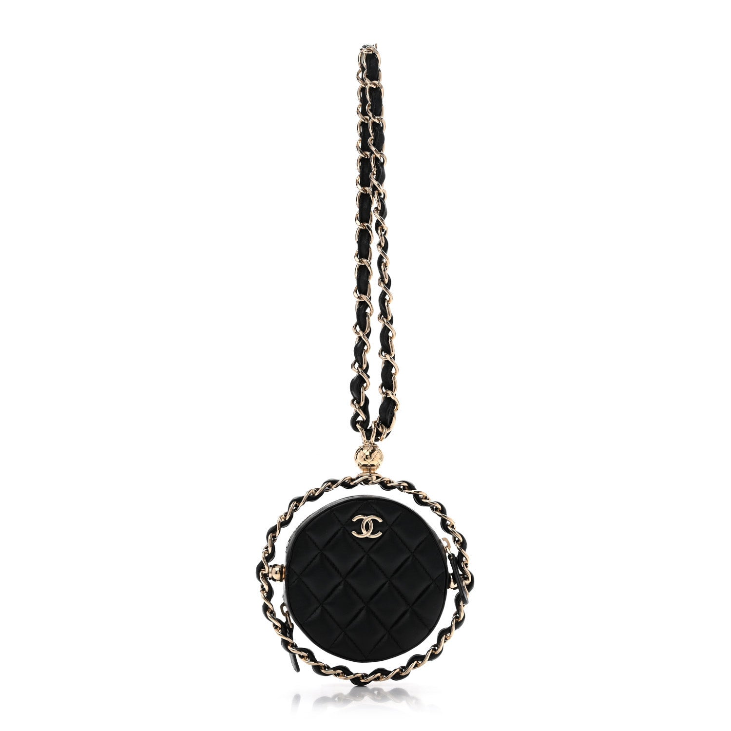 Chanel Lambskin Quilted Chain Round Mini Clutch Black 1 of 12