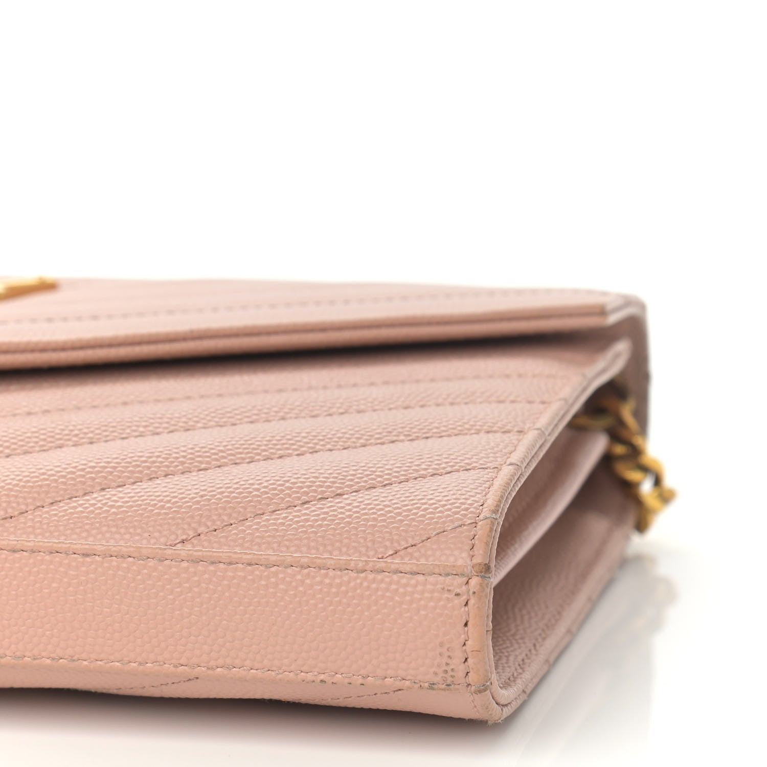 Saint Laurent Grain De Poudre Matelasse Chevron Monogram Chain Wallet Pale Pink 9 of 13