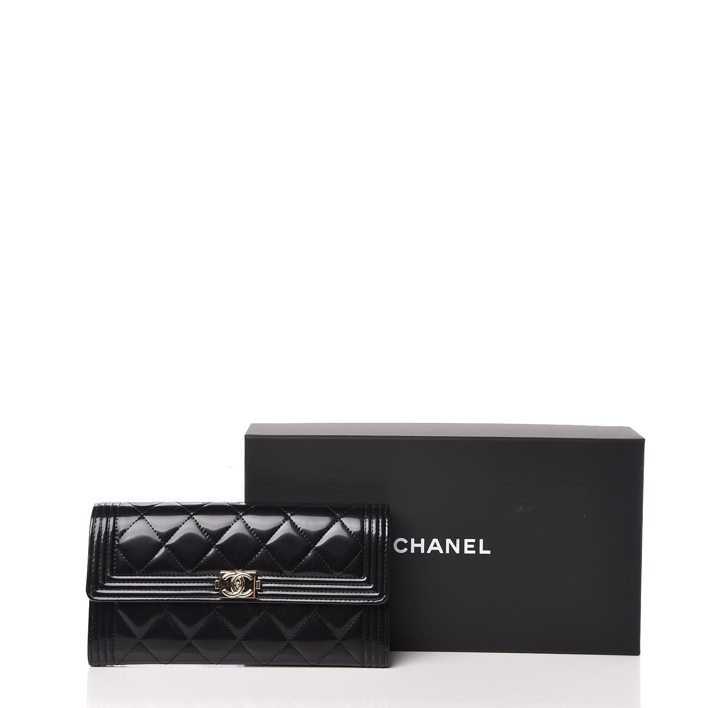 Iridescent Glazed Calfskin Quilted Boy Flap Wallet Black