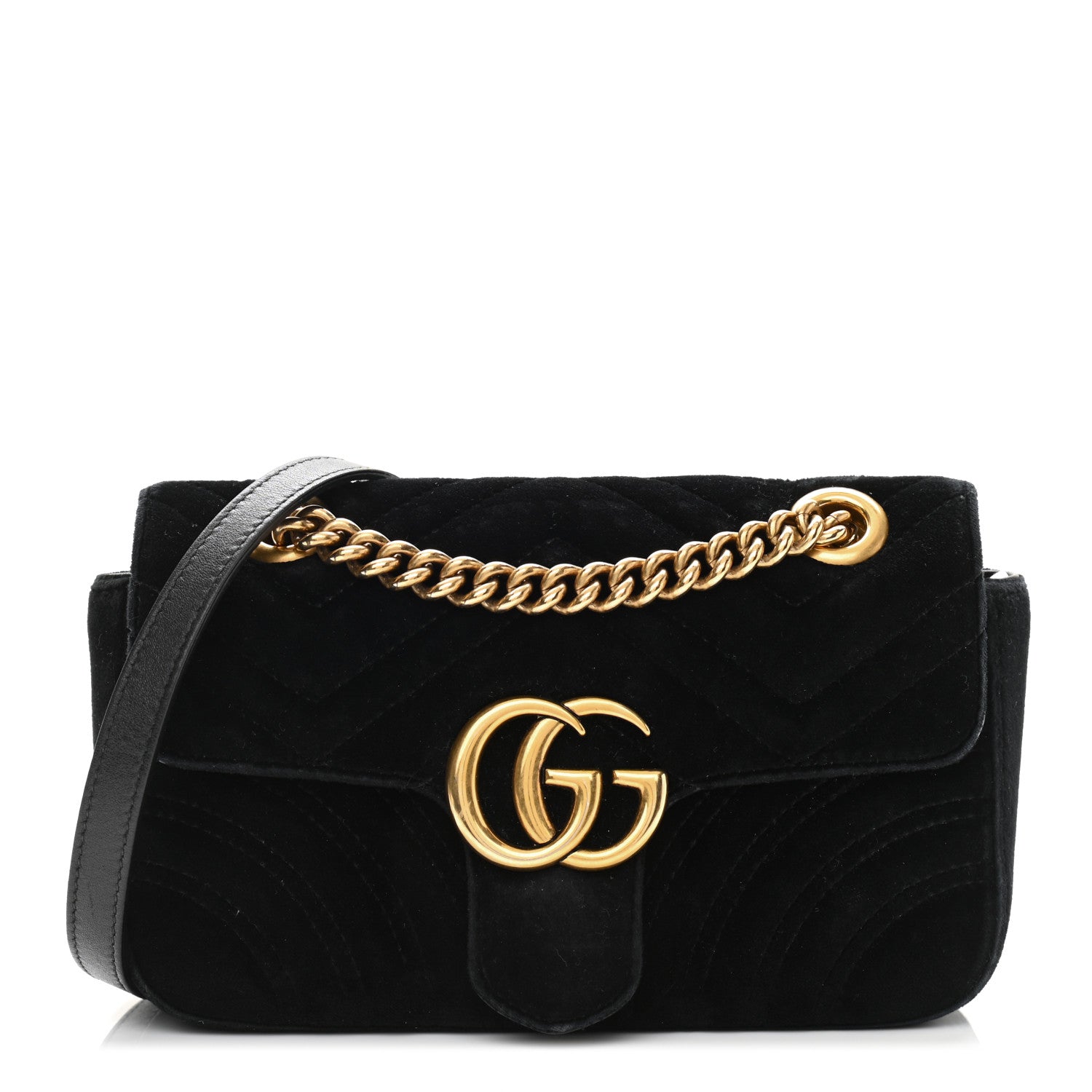 Gucci Velvet Matelasse Mini GG Marmont Shoulder Bag Black 1 of 13