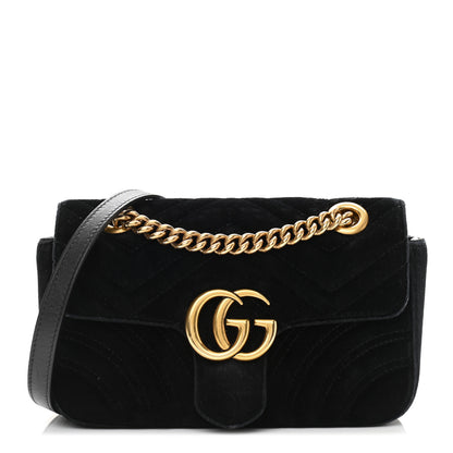 Gucci Velvet Matelasse Mini GG Marmont Shoulder Bag Black 1 of 13