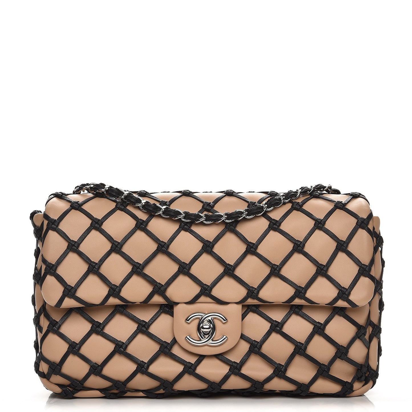 Lambskin Jumbo Canebiers Net Flap Biege