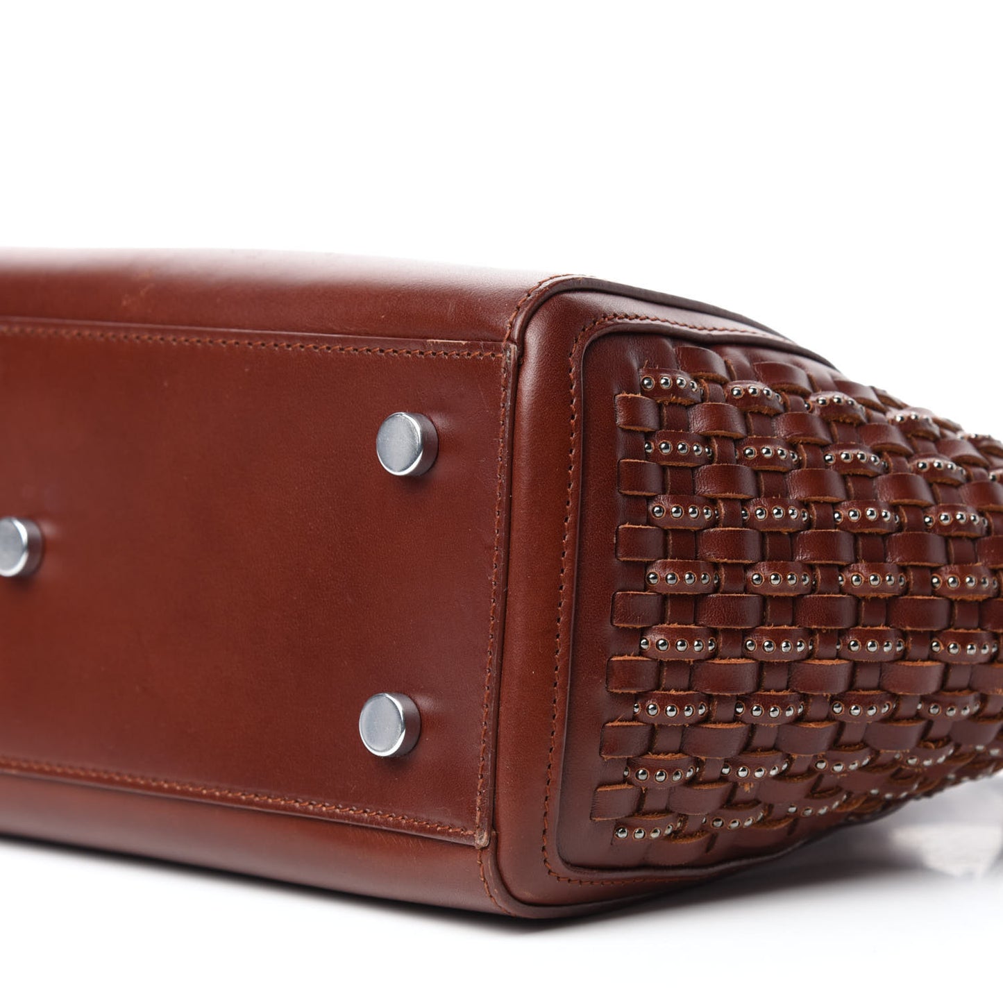 Calfskin Studded Woven Baby Monogram Downtown Cabas Brown