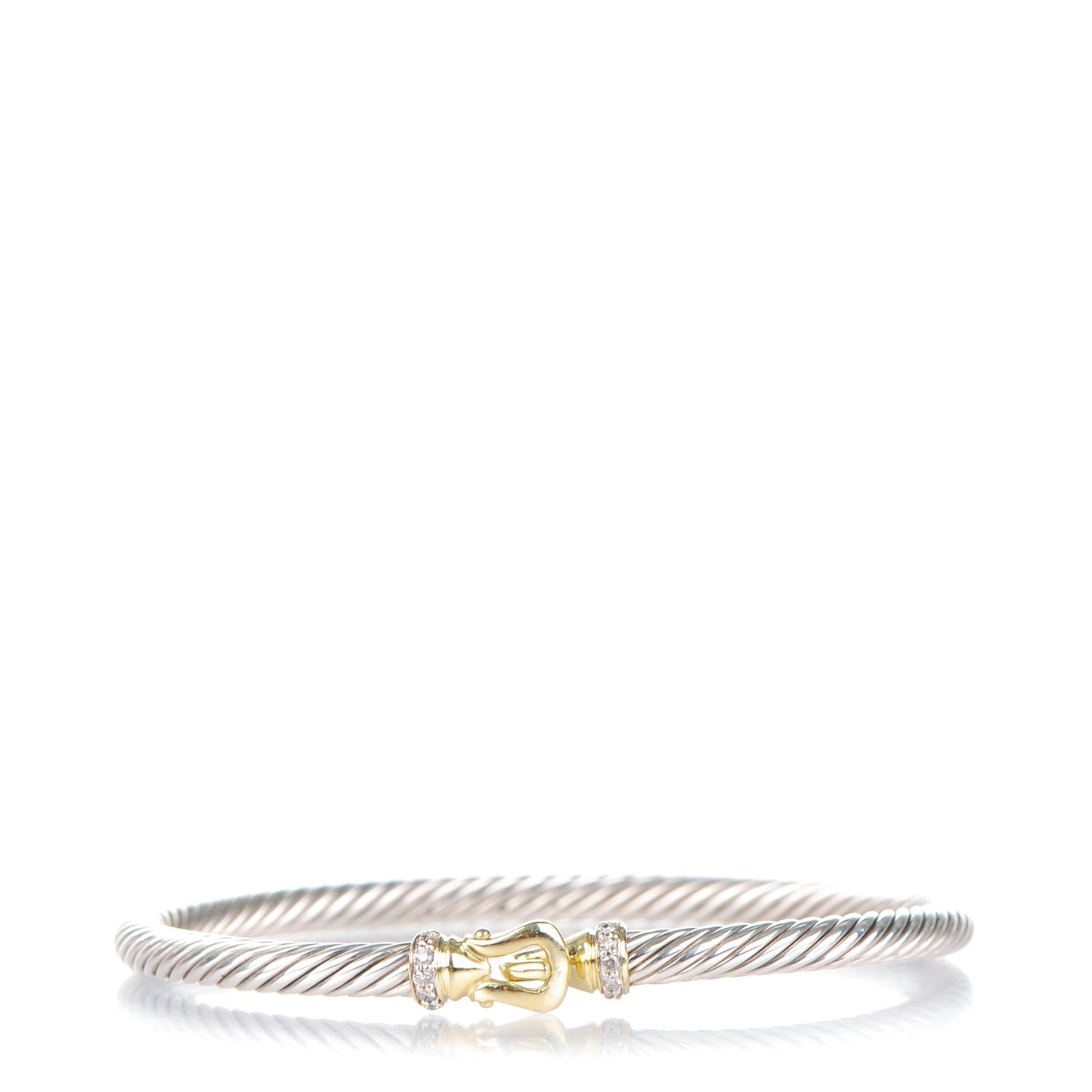 Sterling Silver 18K Yellow Gold Diamond 4mm Cable Buckle Bracelet