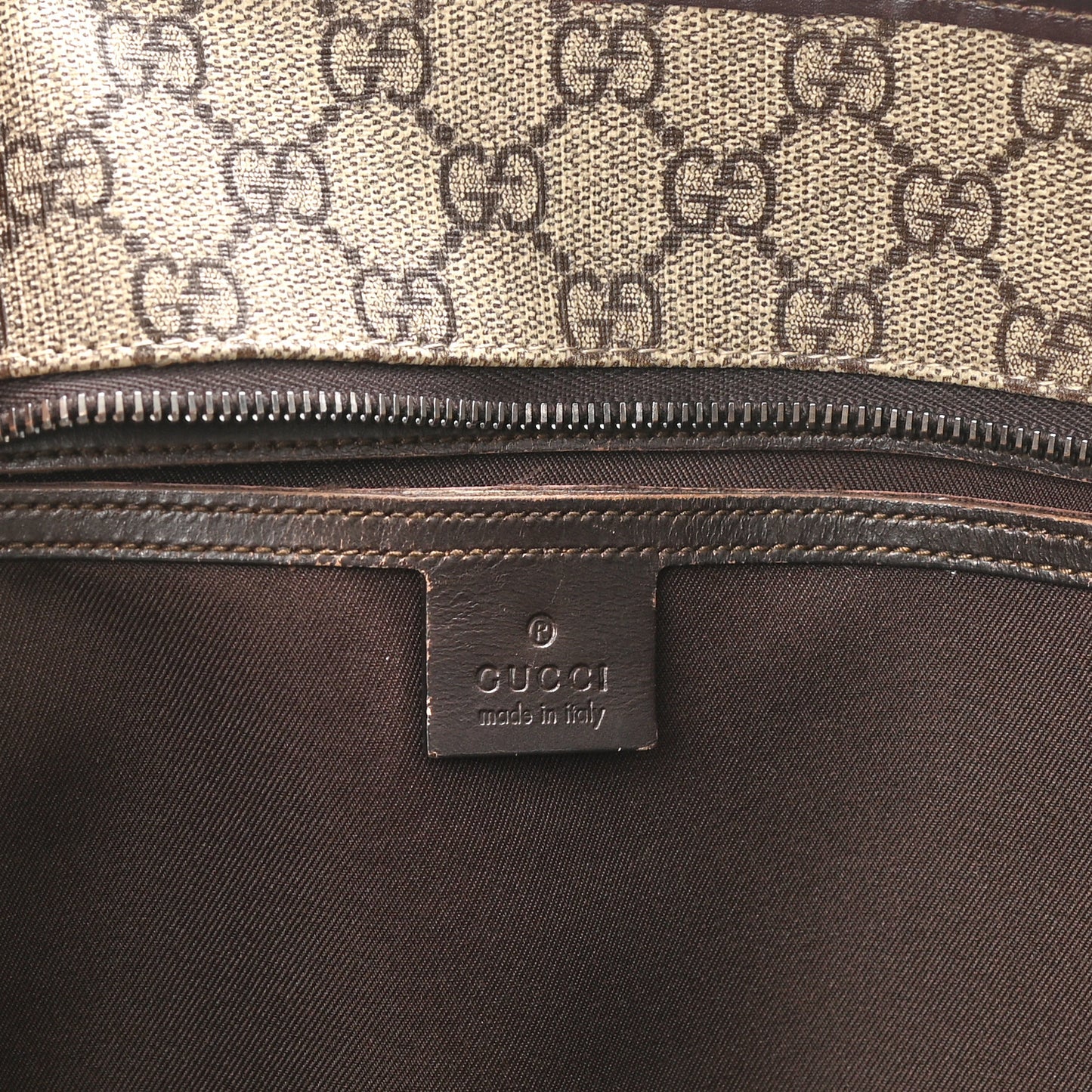 GG Supreme Monogram Medium Zippered Shopping Tote Dark Brown