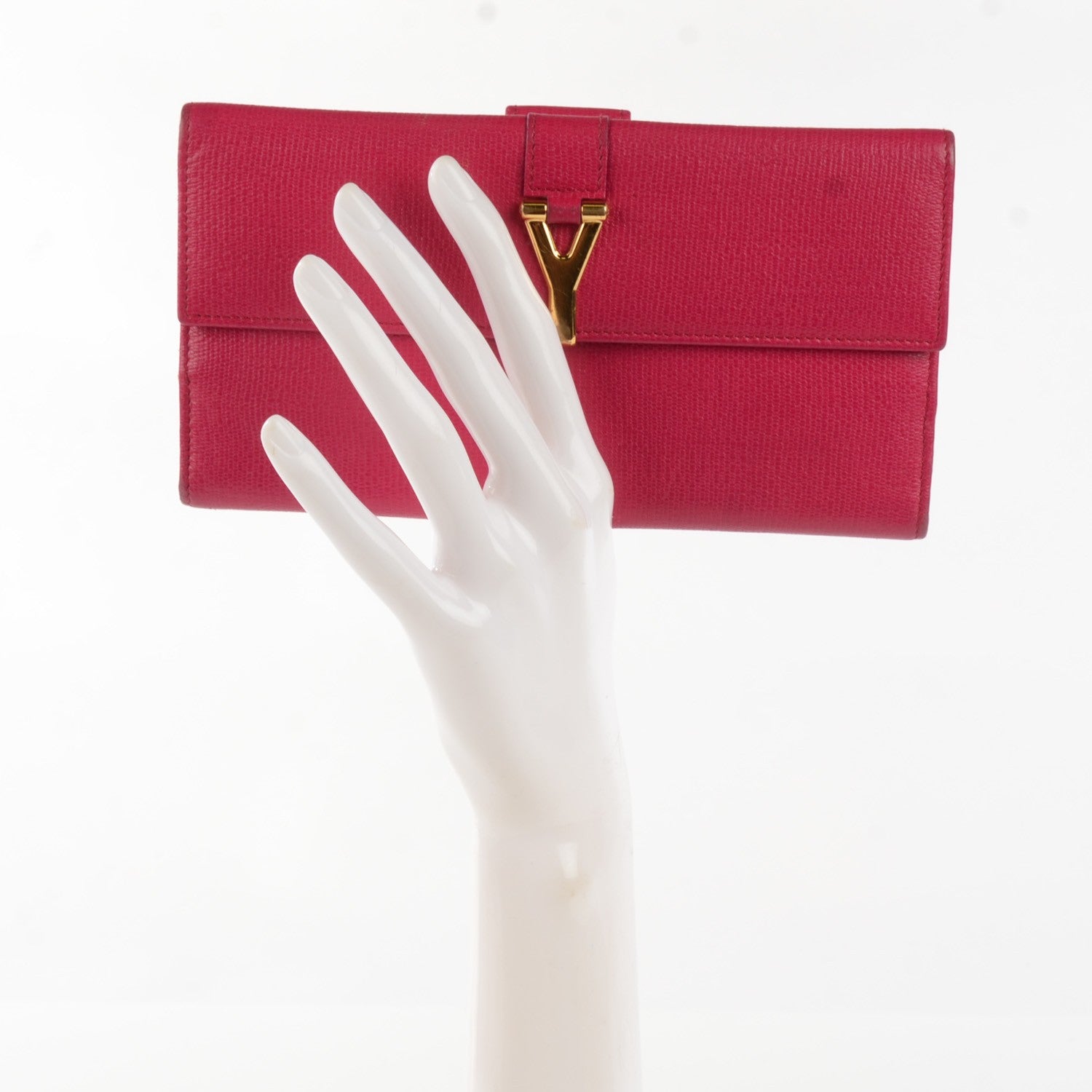 Saint Laurent Textured Calfskin Classic Y Wallet Fuchsia 2 of 7