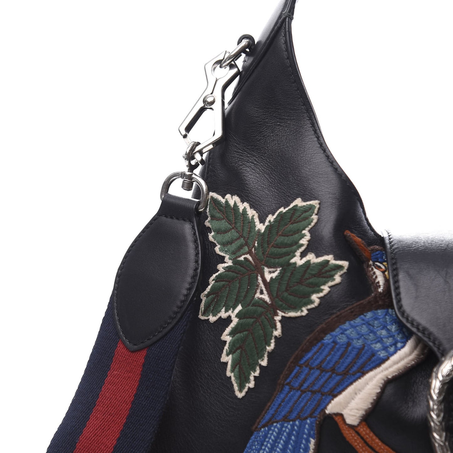 Calfskin Web Garden Collection Embroidered Medium Dionysus Hobo Black