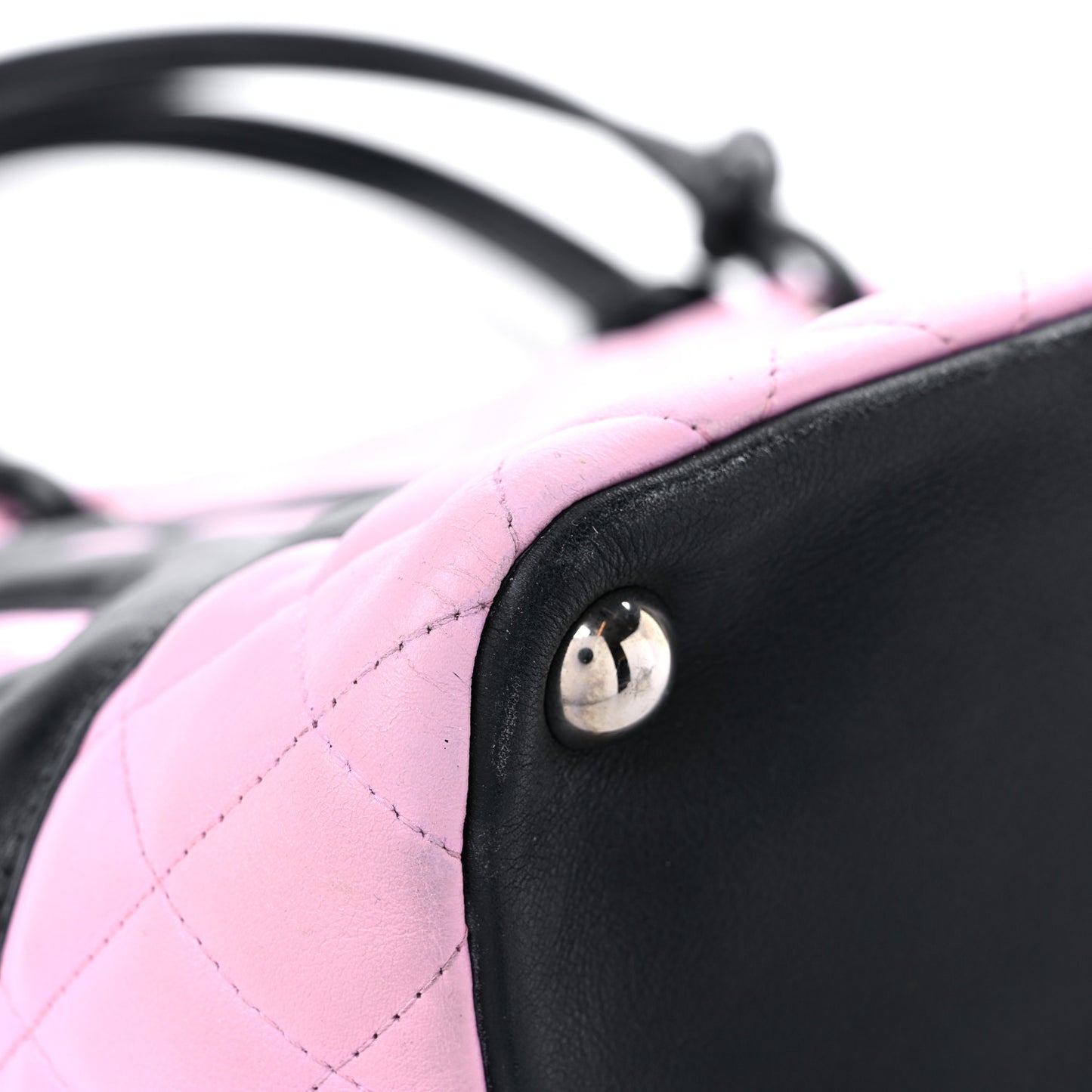 Calfskin Quilted Large Cambon Tote Pink Black