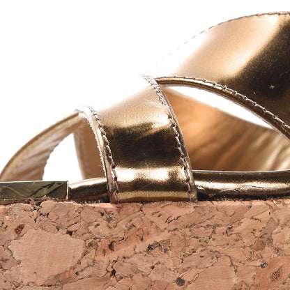 Jimmy Choo Metallic Patent Calfskin Perfume Cork Wedge Sandals 39.5 Gold 11 of 11