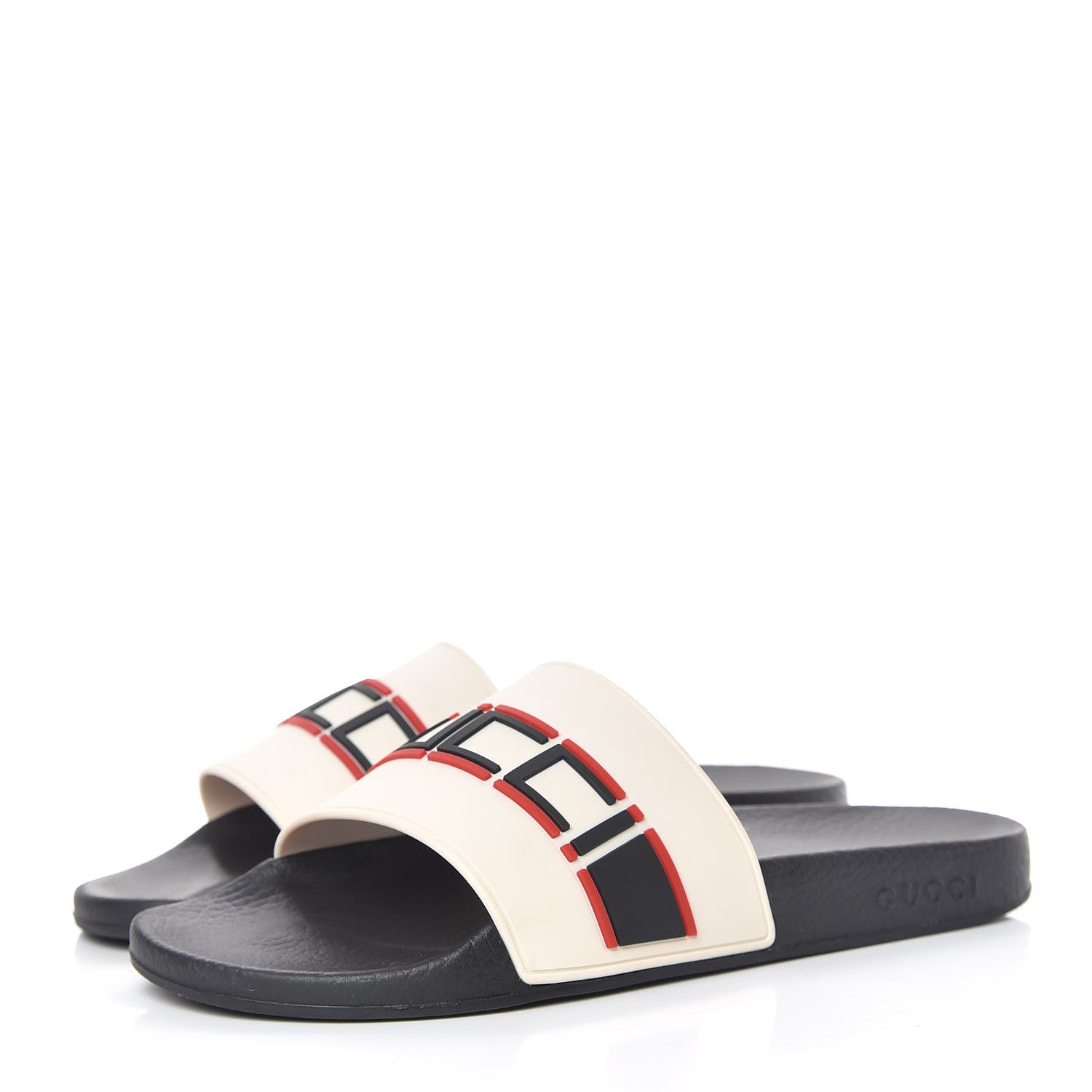 Gucci Rubber Stripe Womens Pool Slide Sandals 41 Ecru Poppy Black 3 of 12