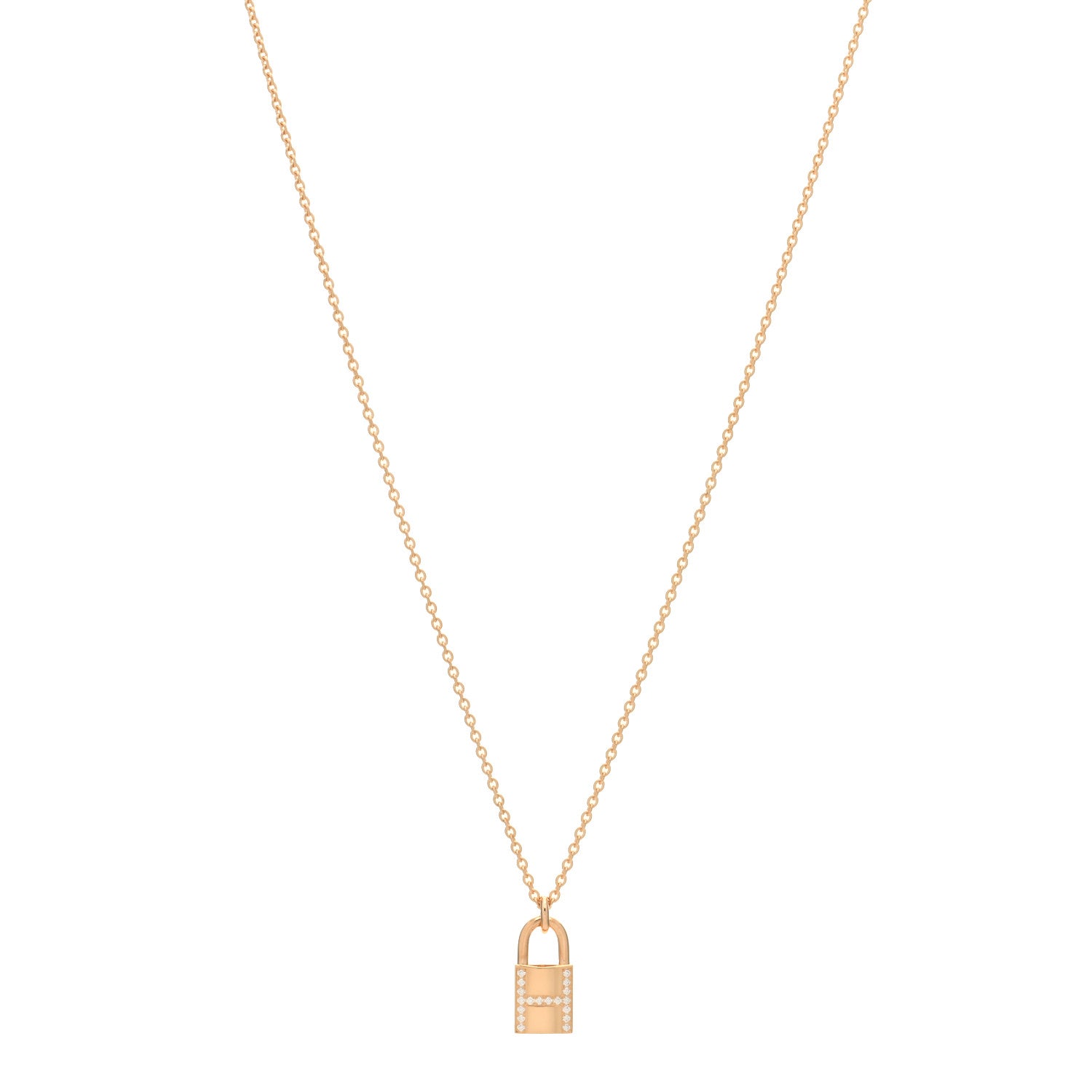 Hermes 18K Rose Gold Diamond Amulettes Cadenas Pendant Necklace 1 of 4