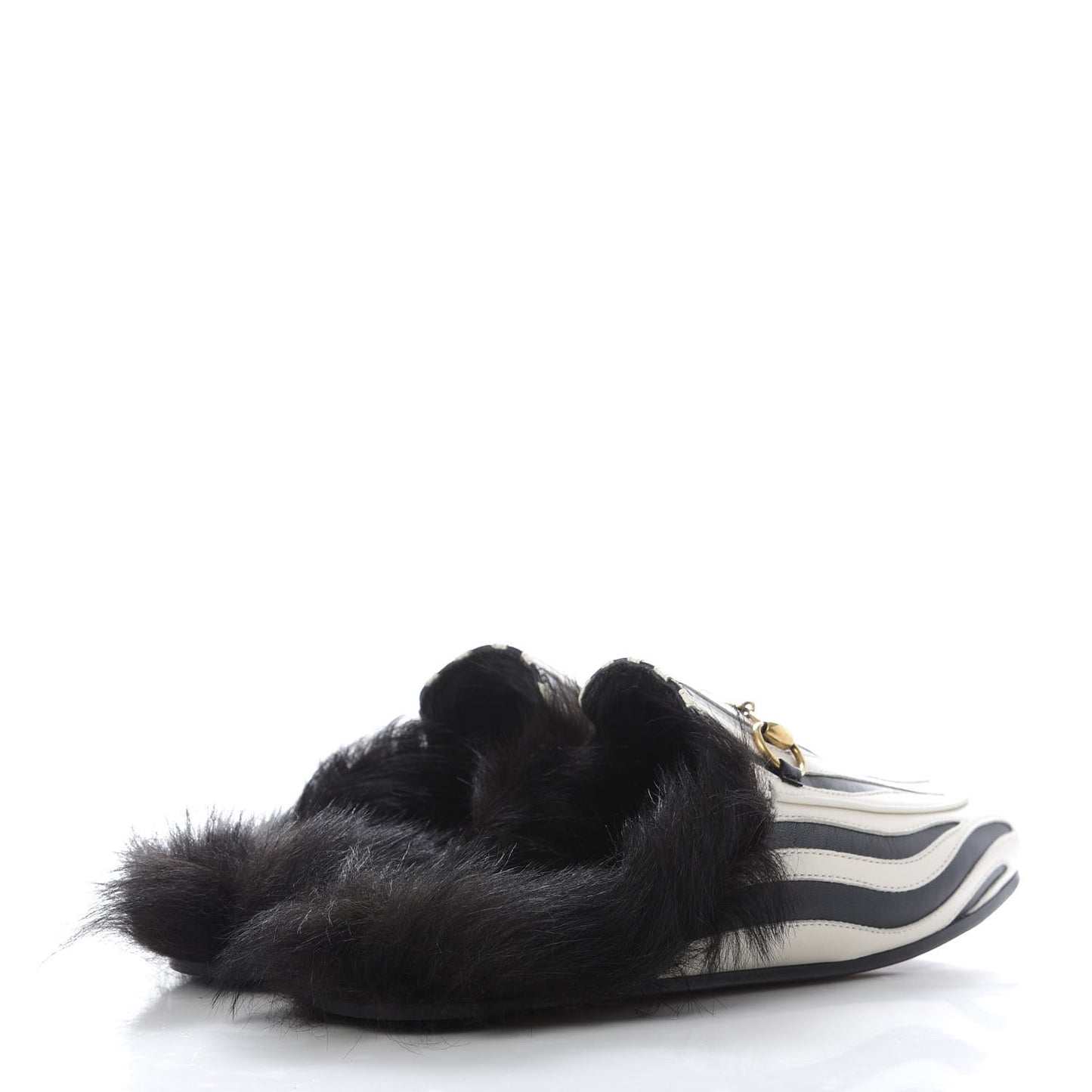 Malaga Kid Fur Zebra Inlay Womens Princetown Slippers 37 Mystic White Black