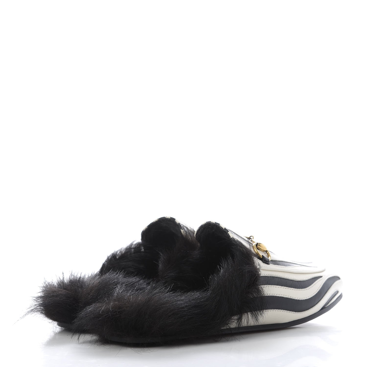 Gucci Malaga Kid Fur Zebra Inlay Womens Princetown Slippers 37 Mystic White Black 4 of 9