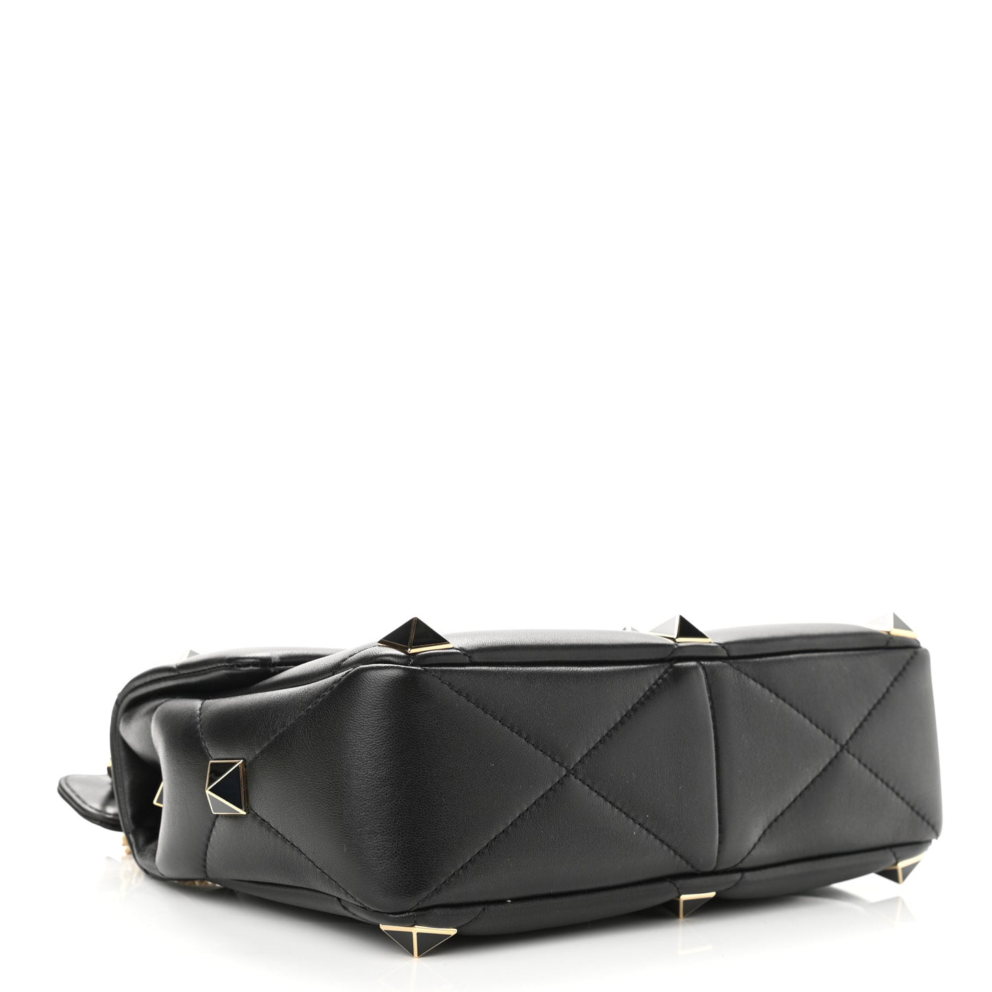 Nappa Enamel Medium Roman Stud Shoulder Bag Black