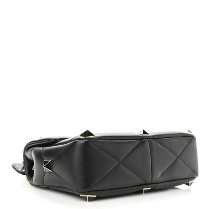 Valentino Garavani Nappa Enamel Medium Roman Stud Shoulder Bag Black 3 of 10