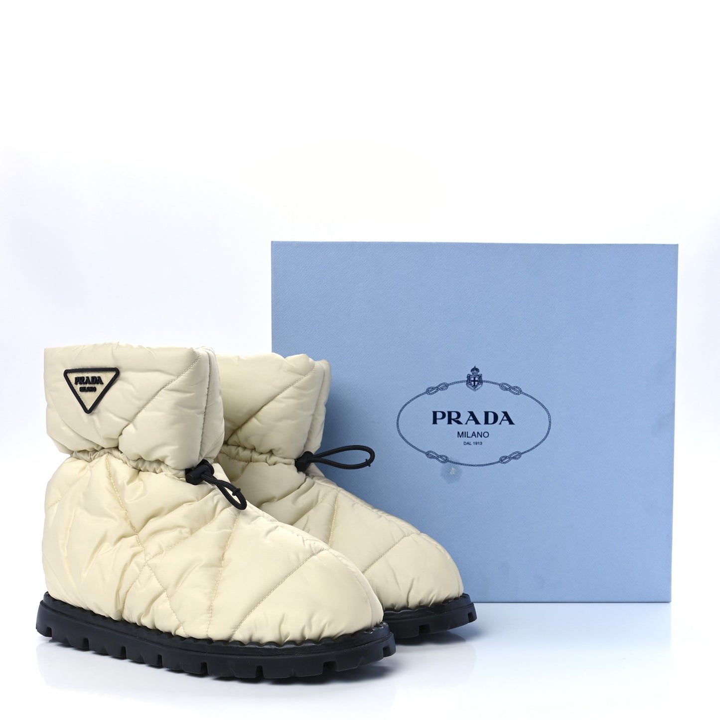 Re-Nylon Piuma Triangle Logo Padded Drawcord 20mm Snow Boots 40 Avorio